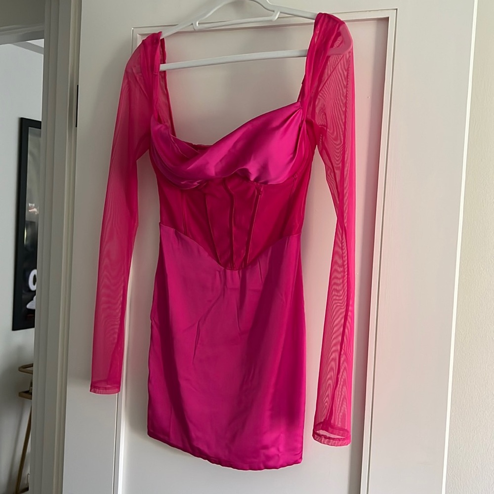 Oh Polly Satin Hot Pink Dress